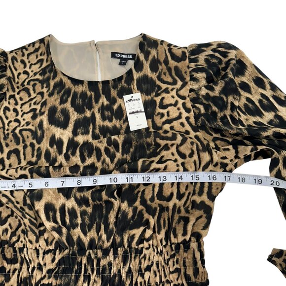 Express Womens Leopard Print Long Sleeve Smocked Waist Blouse Size S - Picture 10 of 12